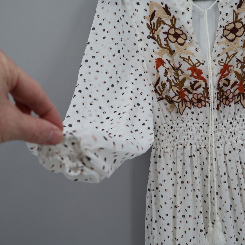 Rustydustty Embroidered Midi Dress Womens S White Boho Bohemian‎ Peasant Tiered - Picture 8 of 15